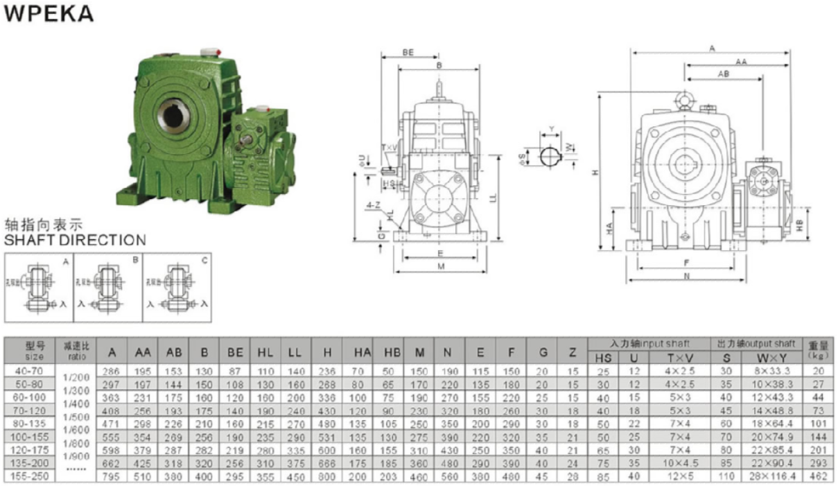 WPEKA減速機安裝尺寸圖紙